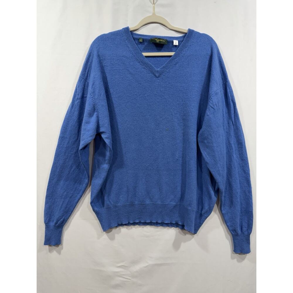 Cashmere Men's Vneck Sweater Classic Old Money Preppy Men's Blue Size XL